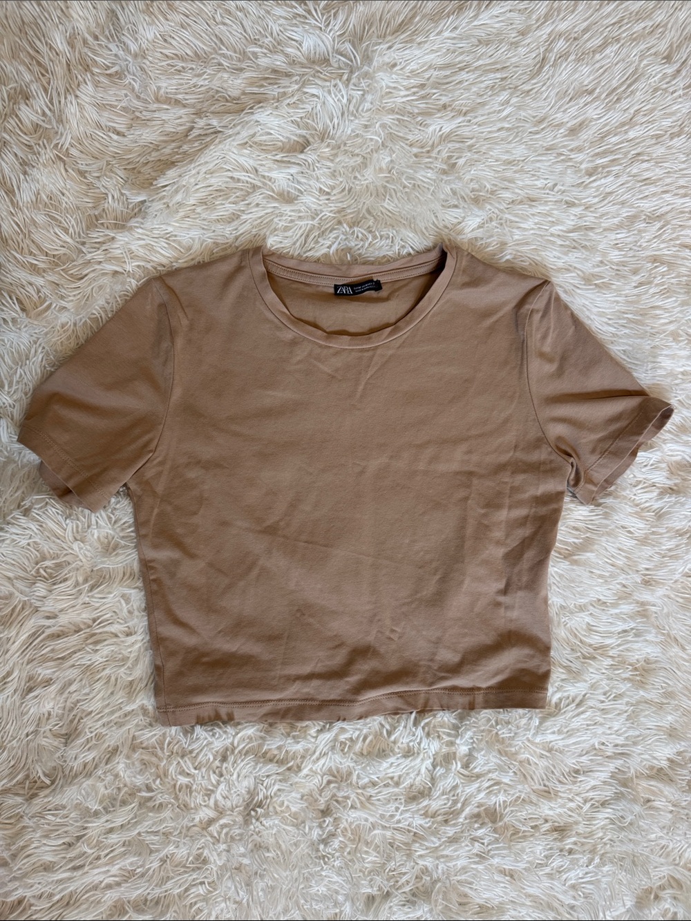 Zara Women’s Cropped Crew Neck T-Shirt - Tan